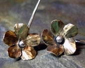 Flower Earrings Brass and Sterling Silver  - Goldenflower