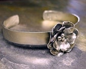 Flower Cuff Sterling Silver rose nature jewelry - Old World Rose