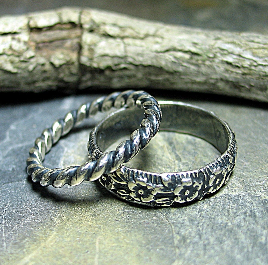 Sterling Silver Pattern Wire Stack Rings - Country Garden