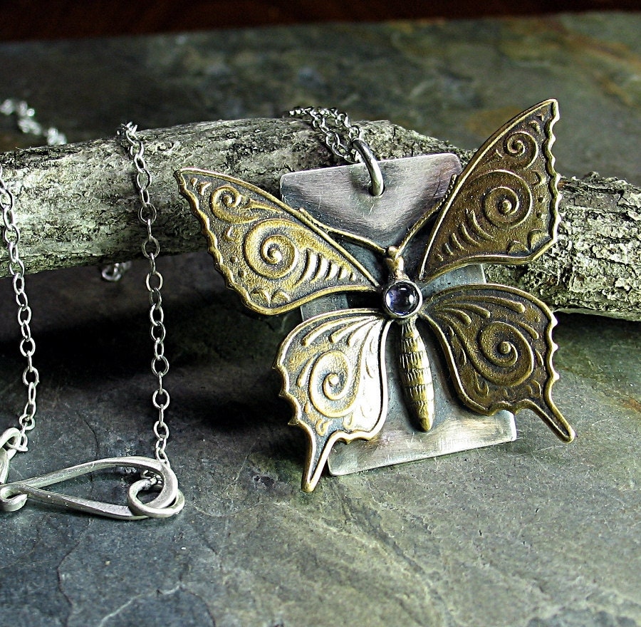 Butterfly Necklace Pendant with Iolite - Butterfly Dance