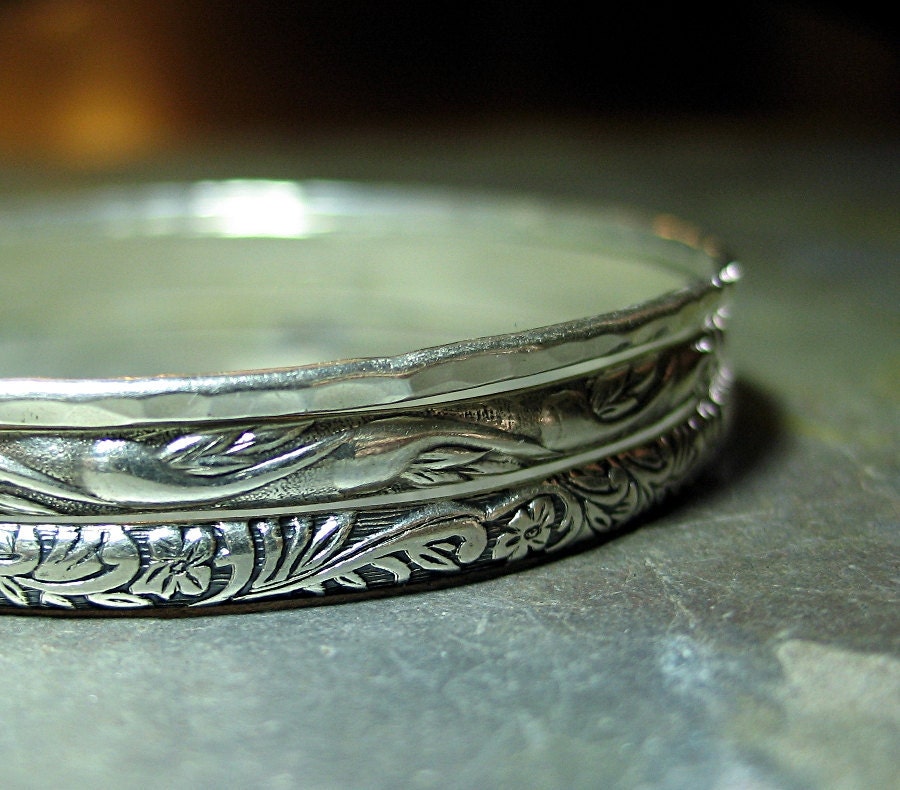 Sterling Silver Patterned Bangles Set of 3 - Nouveau Romance