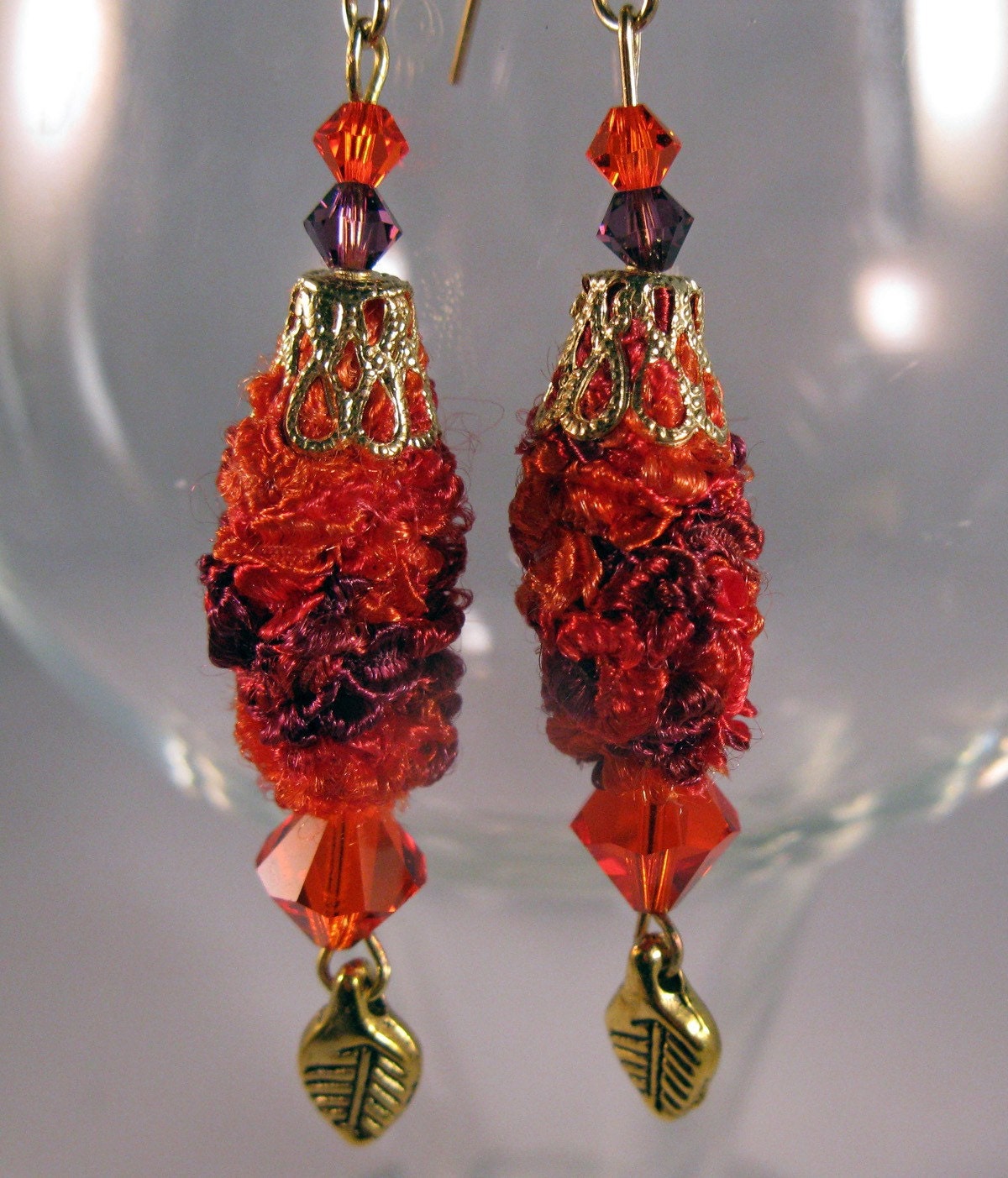Handknit Fiber Dangle Earrings
