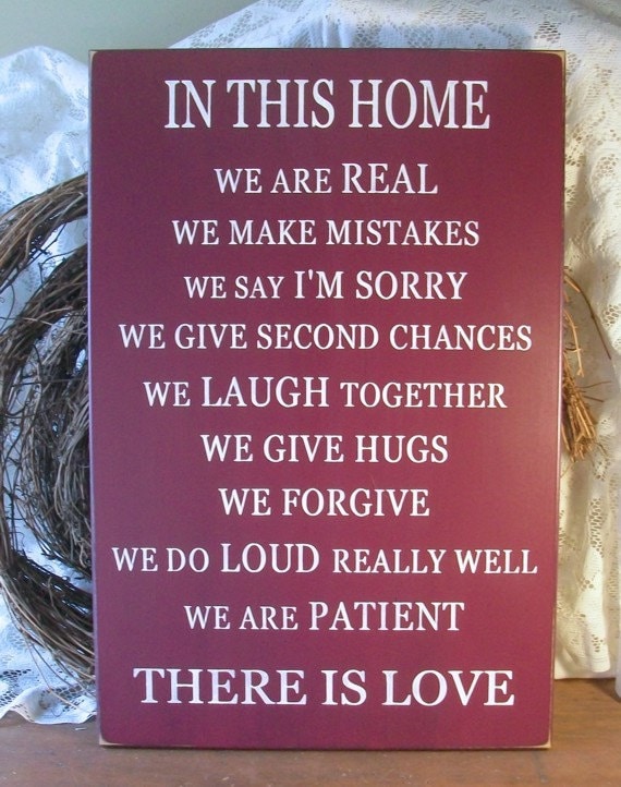 Family Wood Wall Sign Love Painted Plaque Burgundy