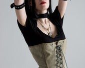 Steampunk Corset made from Vintage WWII Military Spats Dieselpunk OLIVE size MEDIUM by Velvet Mechanism