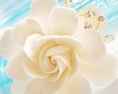 COUTURE CLAY - Made to Order Elongated Gardenia Flower with Handwired Rhinestones - You Pick Color