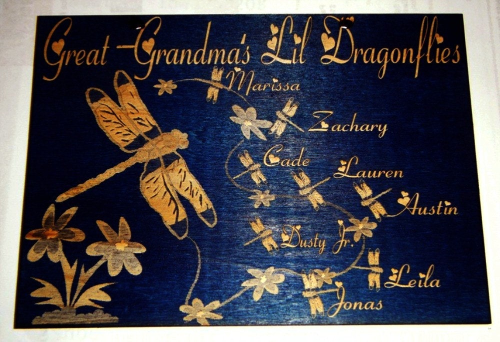 Grandmas/Mommy/ or aunties Lil Dragonflies Personalized 5in x 7in Wooden Sign