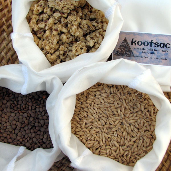Eco natural silk bulk food bags, biodegradable, lightweight, set of three LARGE