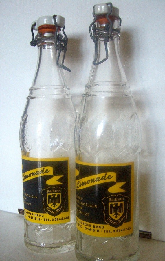 Vintage Lemonade Limonade Bottles with Porcelain by buttonyourlid