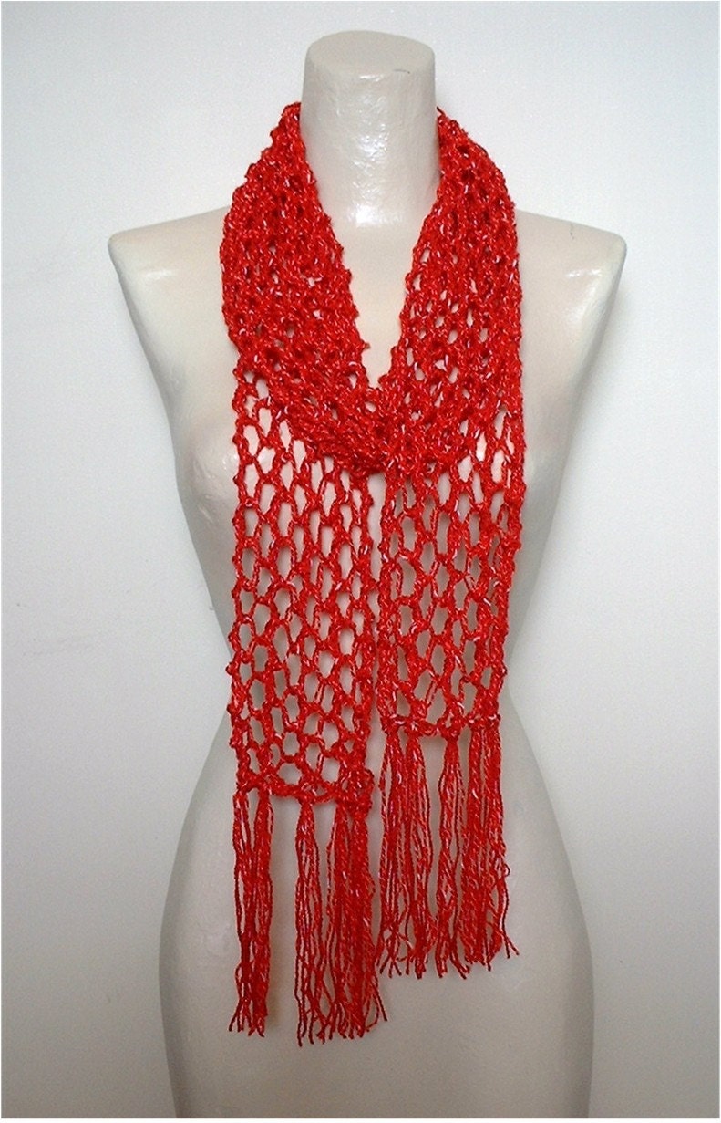 Lacy Red Spring Summer Scarf for Teens or Adult