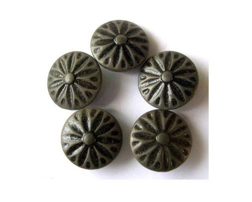 7 Buttons metal antique vintage buttons, black rays ornament, unique, 17.5mm,