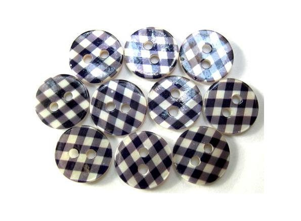 Shell buttons, 10 buttons, natural with black  ornament 11.5mm