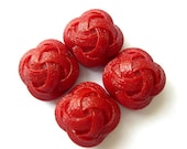 6 Vintage buttons, plastic buttons deep red with etched ornament 19mm square buttons