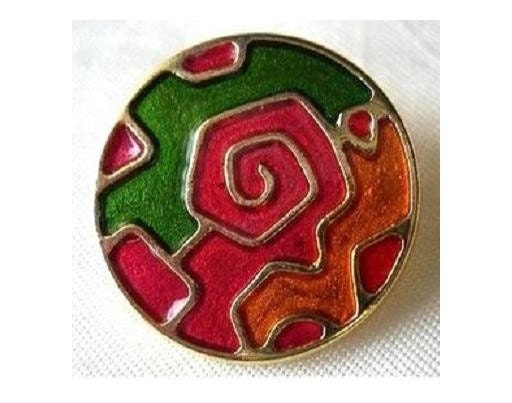 Enamel metal 2 buttons, enamel in assorted colors and gold color metal, colorful, round, proper for button jewelry , 25mm, might be vintage