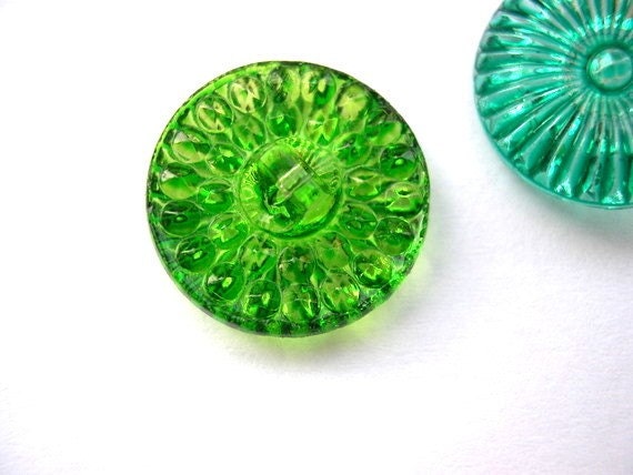 5 Buttons, vintage crystal glass buttons, Czech, hand painted, 5 colors, 18mm