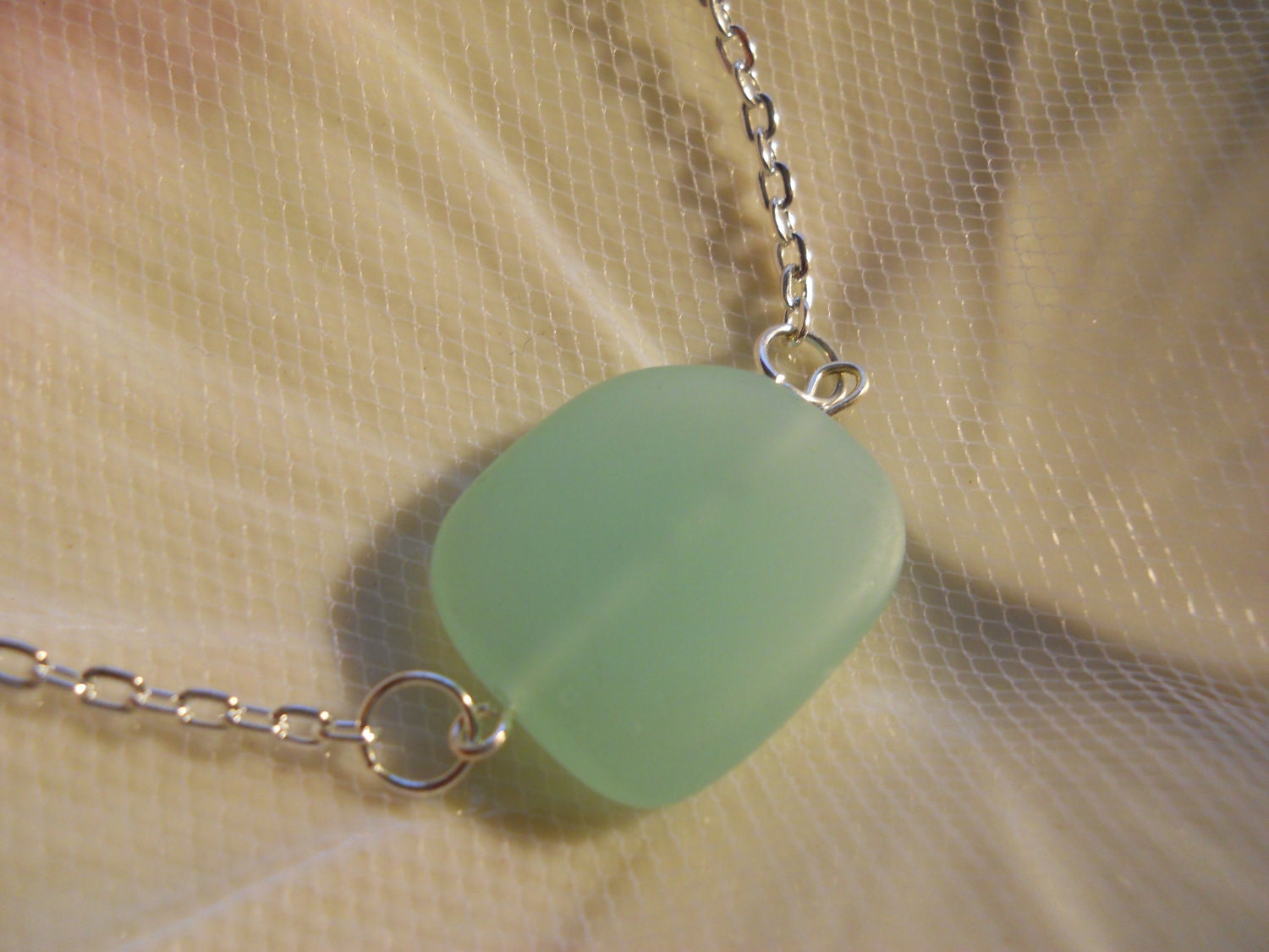 17-inch Silver and Pale Green Sea Glass Necklace