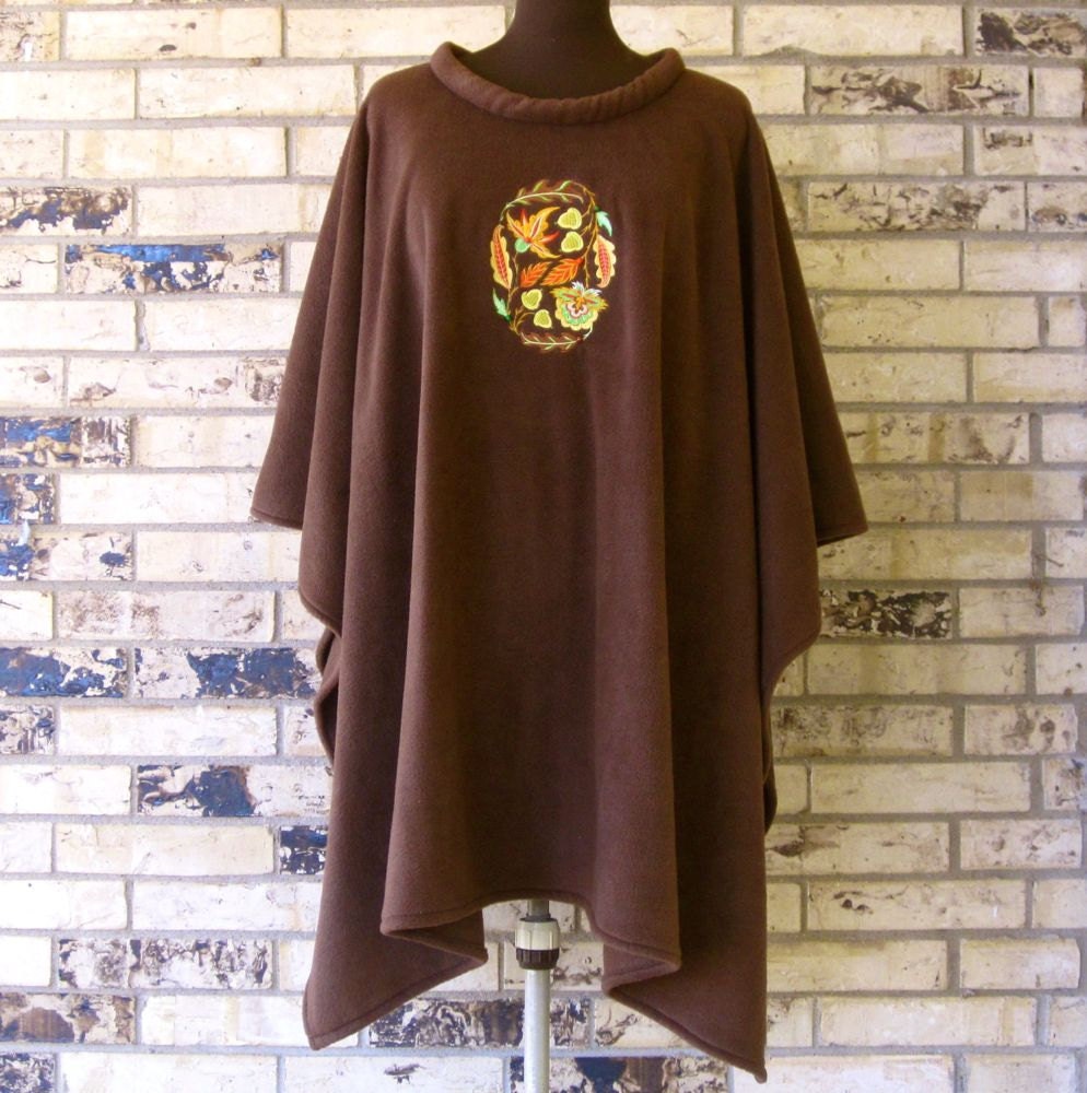 Fleece Poncho Embroidered Jacobean Design