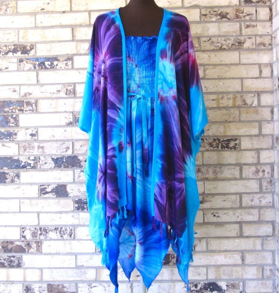Tie Dye Sundress and Cocoon Jacket