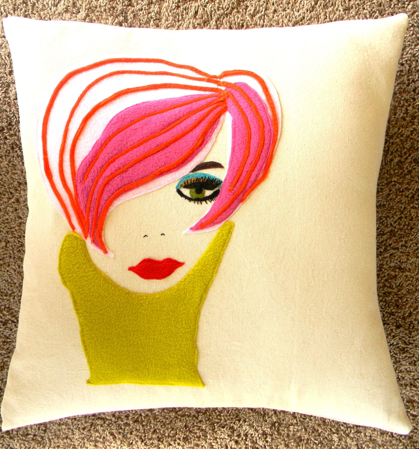 veronica mod face pillow cover home decor art 22x22