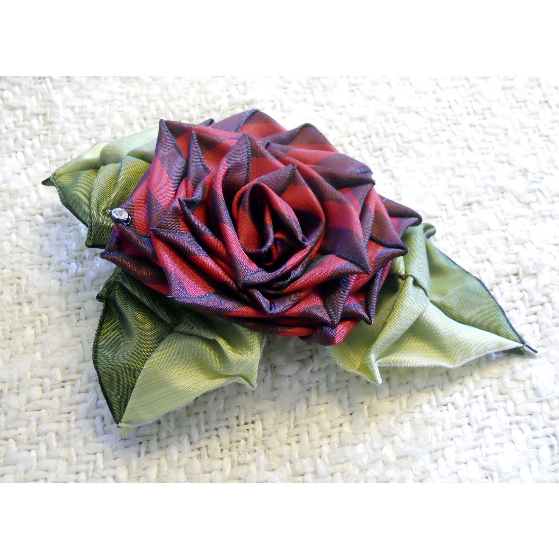 Victorian Red Ribbon Rose Dress or Hair Ornament