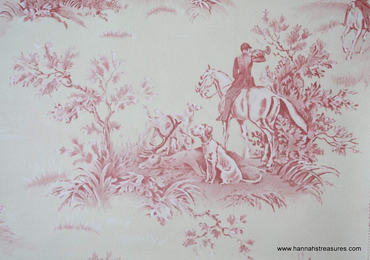1940's Vintage Wallpaper Dark Pink Toile on Cream