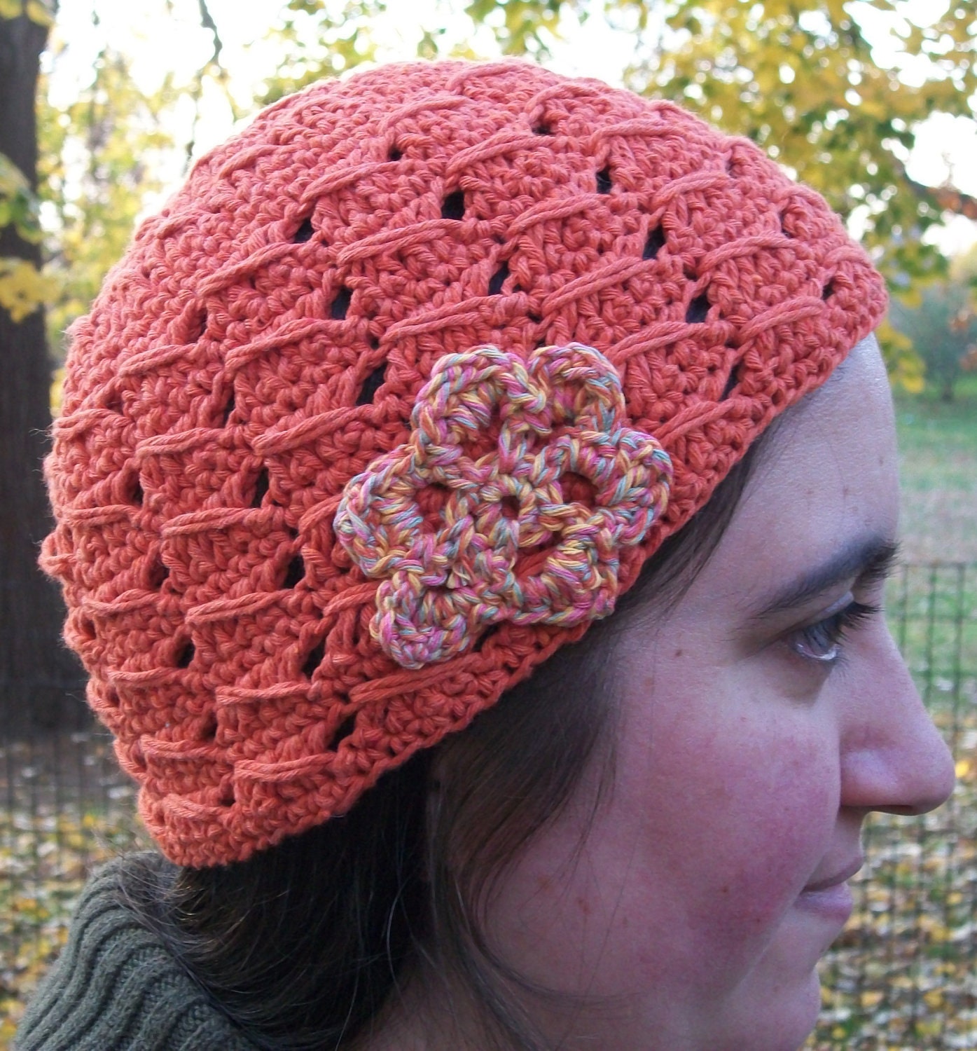 Crochet PDF Pattern - Long Double Crochet Hat with Flower
