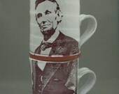 Handmade Stackable Abe Lincoln Mugs with white glaze