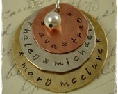 Personalized Stamped Necklace - Jewelry for Mom Grandma Mixed Metals Up to 10 Family Names Handstamped