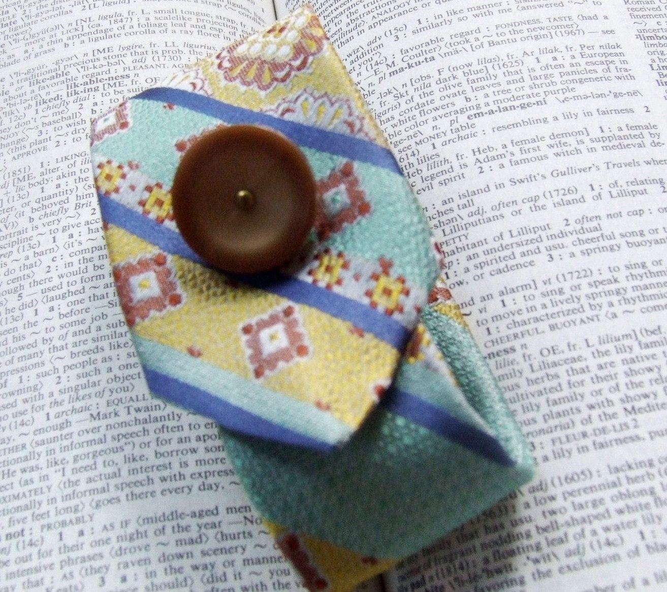 Necktie Wrist Cuff - cornflower blue yellow and aqua with retro button