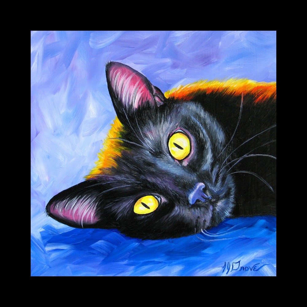My Colorful Black Cat 12 x 12 Signed Giclee Fine Art Print