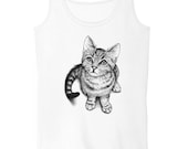 Curious Kitten Art Women's Tank Top Straight Cut Loose Fit Small - XL