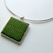 Knitting Jewelry: Square Necklace in Green on Silvered Base