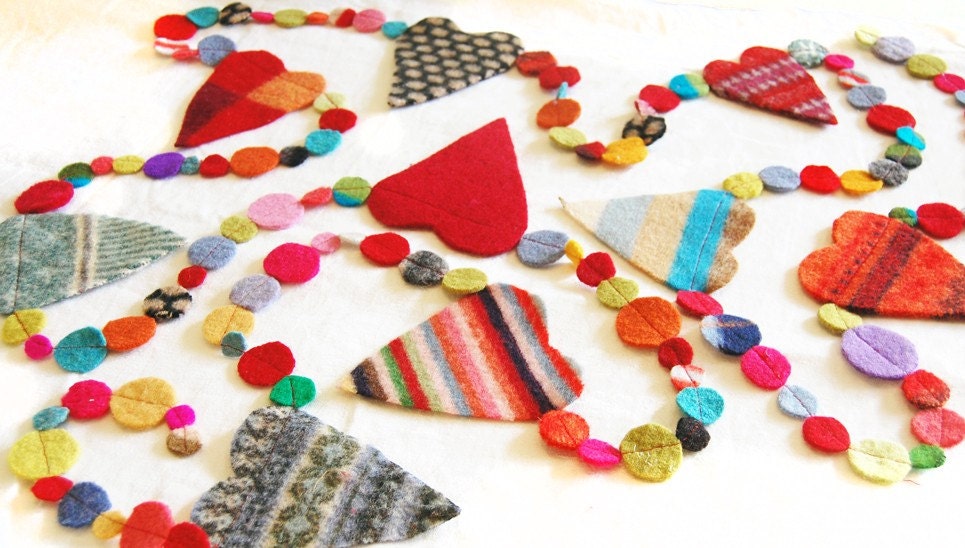 colorful felt garland with hearts and circles 12' mixed patterns