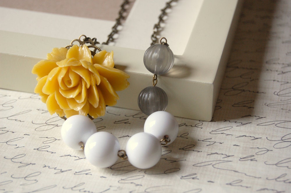 Asymmetrical Yellow Gray and White Rose Necklace Buy 3 Get 1 Free