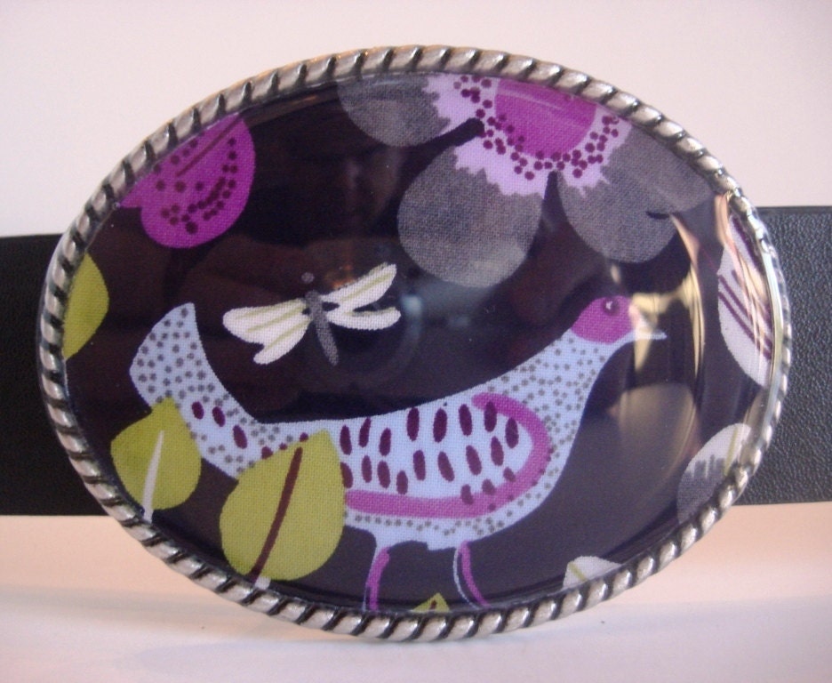 Jada Belt Buckle - Blue Quail - Oval Wearable Art