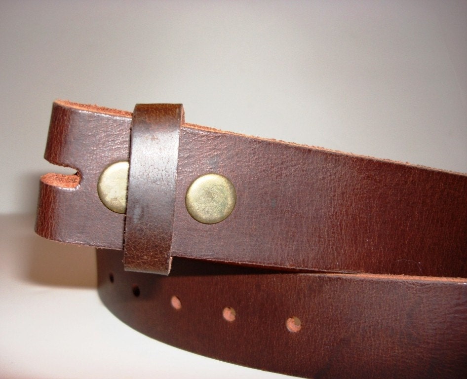 Belt for Belt Buckle, Distressed Vintage Italian Leather Snap Belt - BROWN