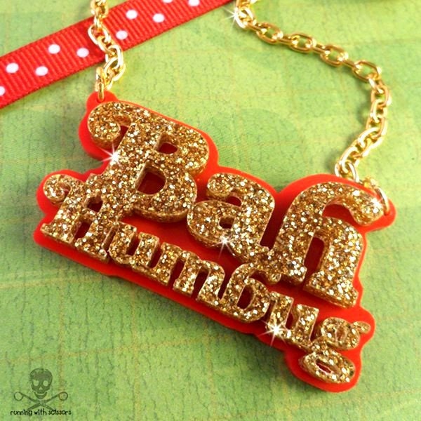 BAH HUMBUG - Christmas Charm Necklace in Laser Cut Acrylic