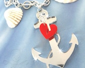 LOST AT SEA - Silver Mirror Anchor and Red Heart Laser Cut Acrylic Charm Necklace