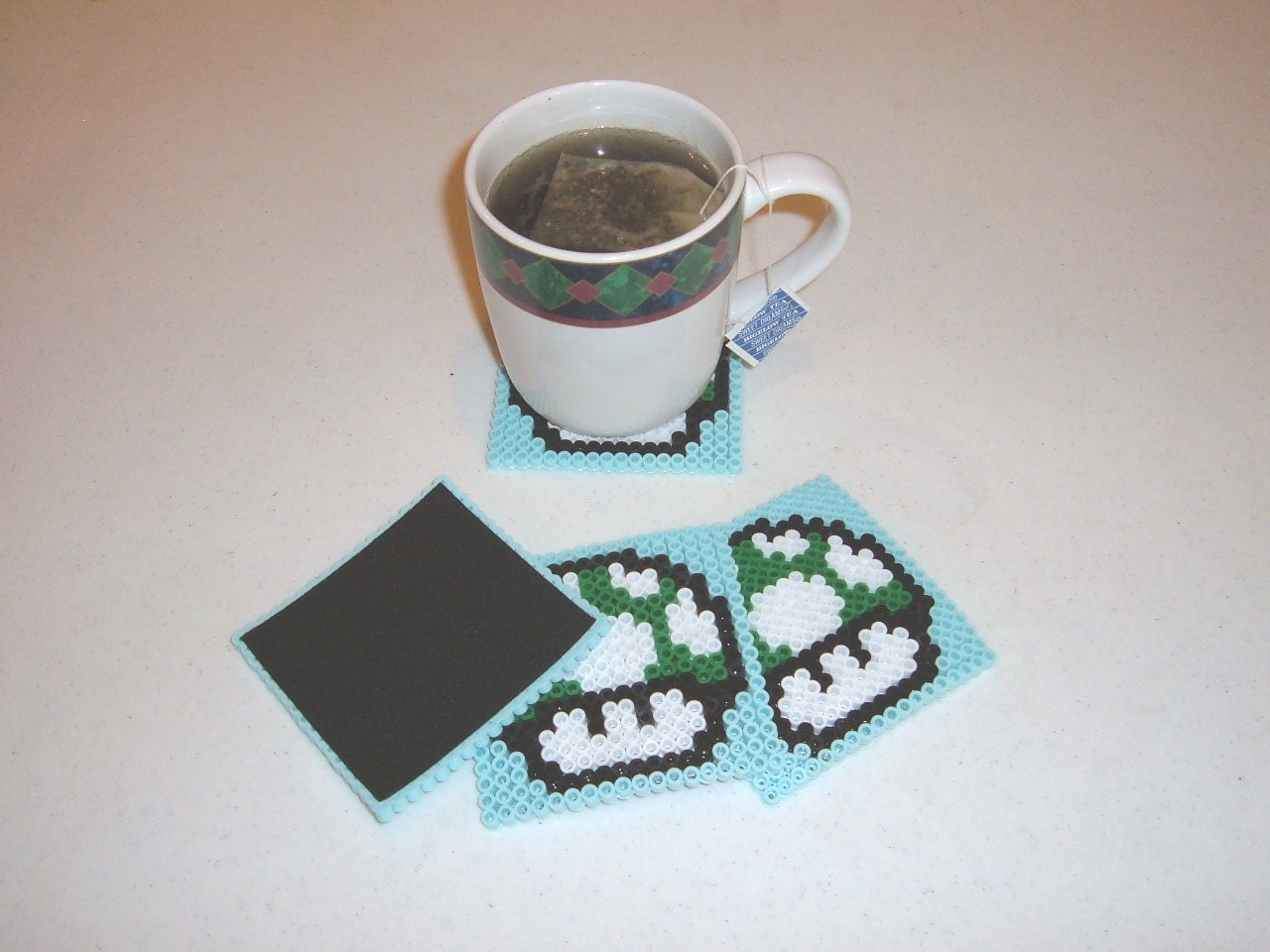 Perler Bead Coasters - 1-UP MUSHROOM