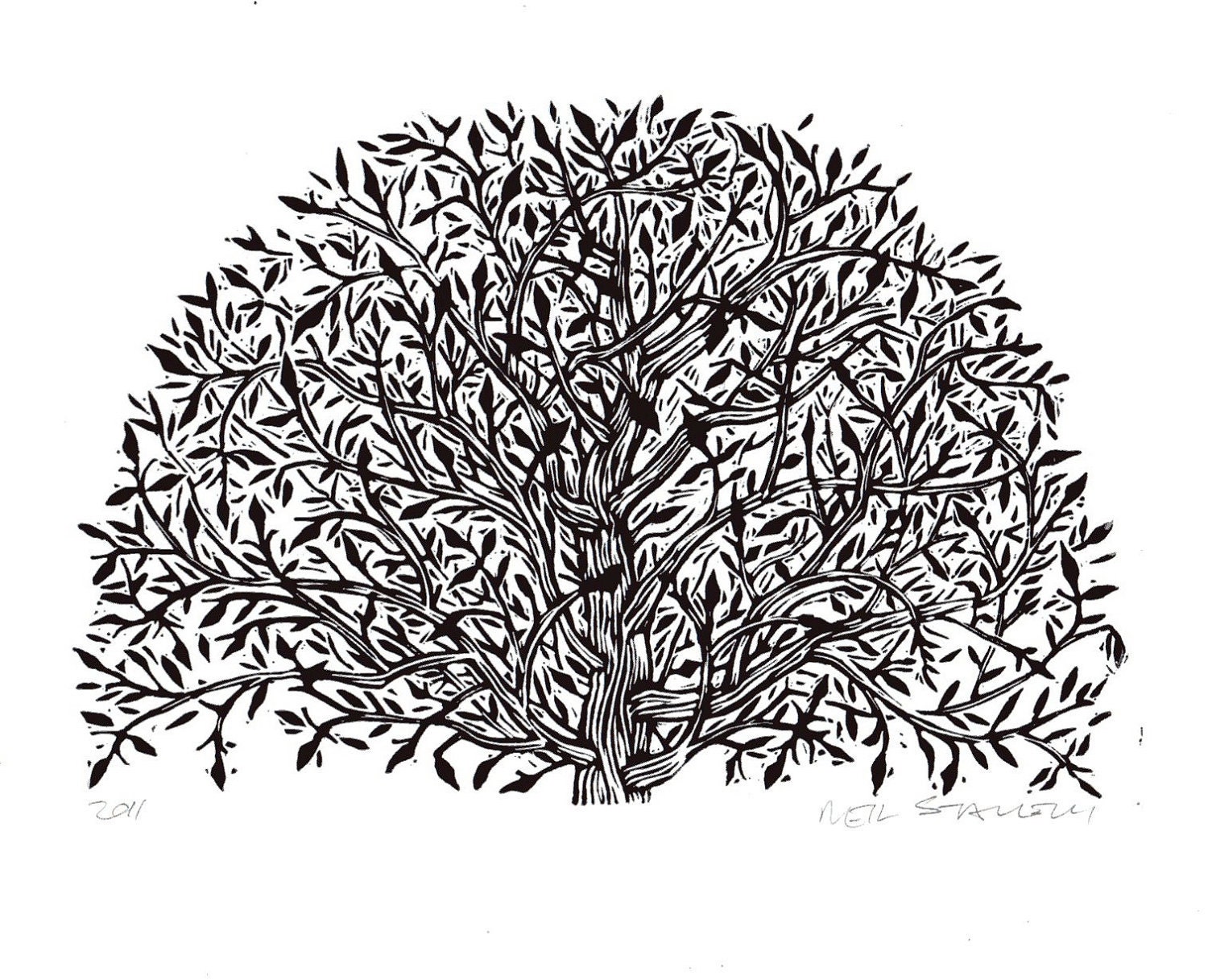Arched Tree Linocut Art  Print