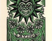 Sun Tarot Card Linocut Art Print