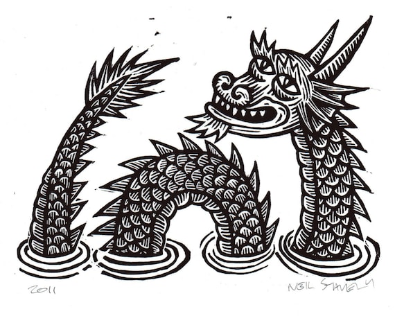 Dragon Linocut Art Print