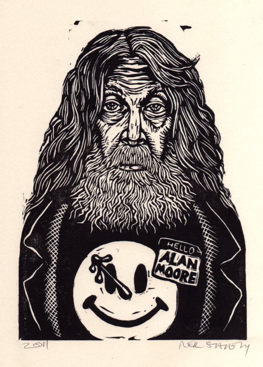 Alan Moore Linocut Portrait Print