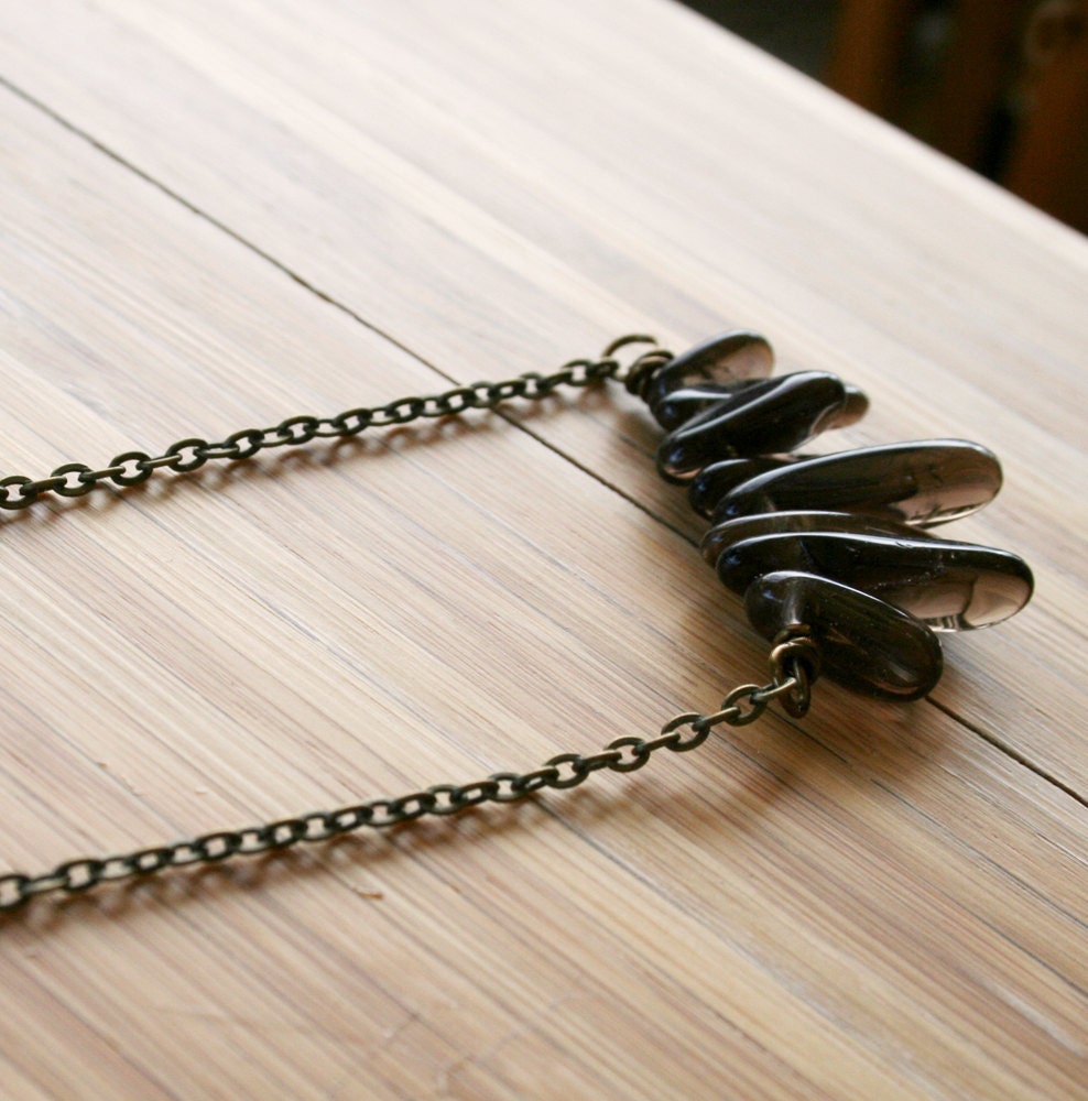 Eriana Necklace - Smoky Quartz and Antique Brass - Simple, Gemstone Necklace