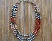 Temperance Necklace - Triple Strand Pink Coral, Watermelon Jade, Pyrite, Pink Aventurine, Grey Feldspar Statement Necklace