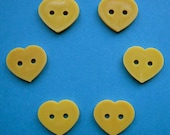 6 Vintage Yellow Heart Shaped Buttons, 3/4 Inch