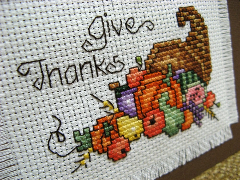 Thanksgiving card - cross stitch Give Thanks
