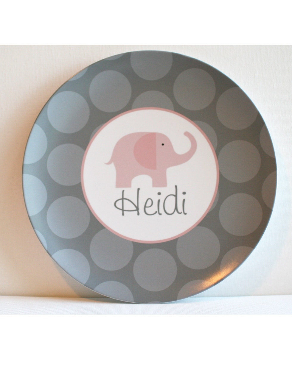 Elephant - Pink and Grey -   Personalized Melamine Plate - swankypress