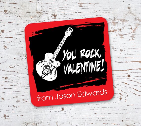 Valentine Gift Tags Stickers . You Rock Guitar . for Favors, Treat Bags and Envelope Seals Il_570xn