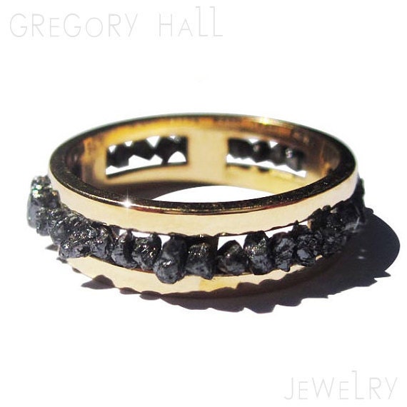14K Yellow Gold Uncut Black Diamond Wedding Band Anniversary Engagement Ring Rings Jewelry Jewellery SSR-517