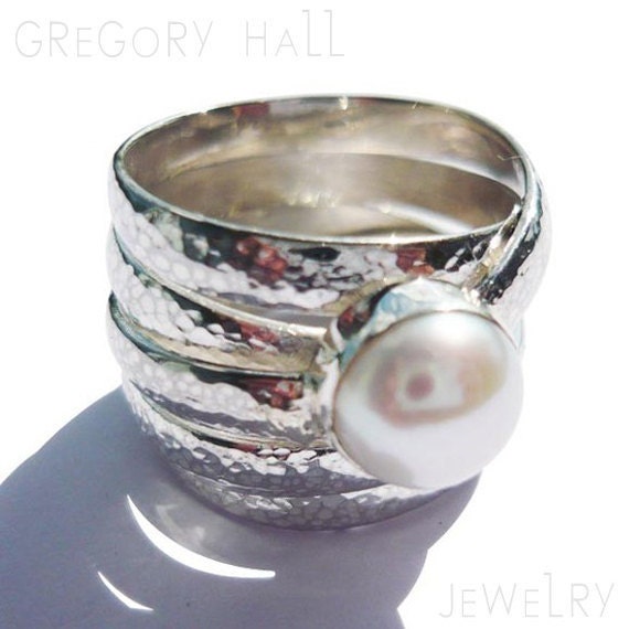 Sterling Silver 925 White Fresh Water Pearl Gemstone Wedding Engagement Band Ring Rings Jewelry Jewellery SSR-398